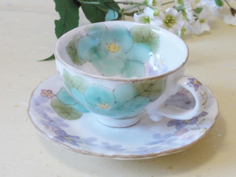 帯広通販夢雑貨MOMO･もも･モモ 松本陶器ゆずりは花さやかカップ&ソーサー1-2